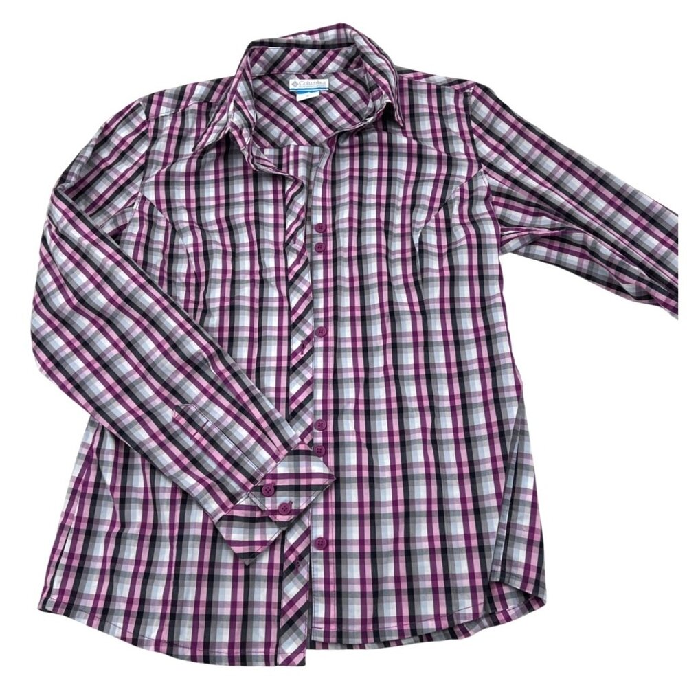 Columbia Women's Plaid Button-Down Shirt‎ Long Sleeve Medium Purple Black